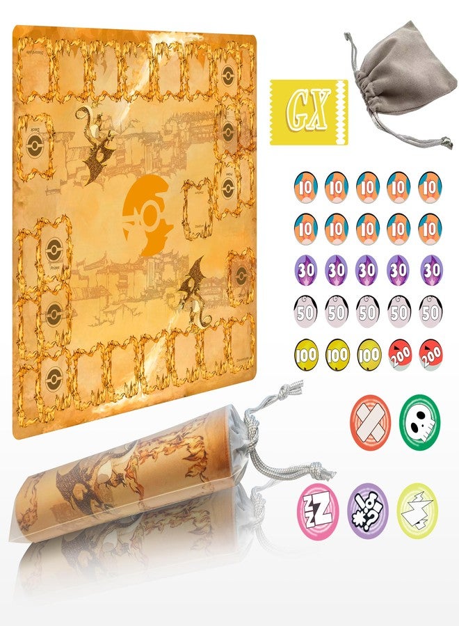Extalas Playmat for Trading Card Game - 2-Player Trainer Mat with 31 Damage Counters and Professional Storage Bag - Image 1